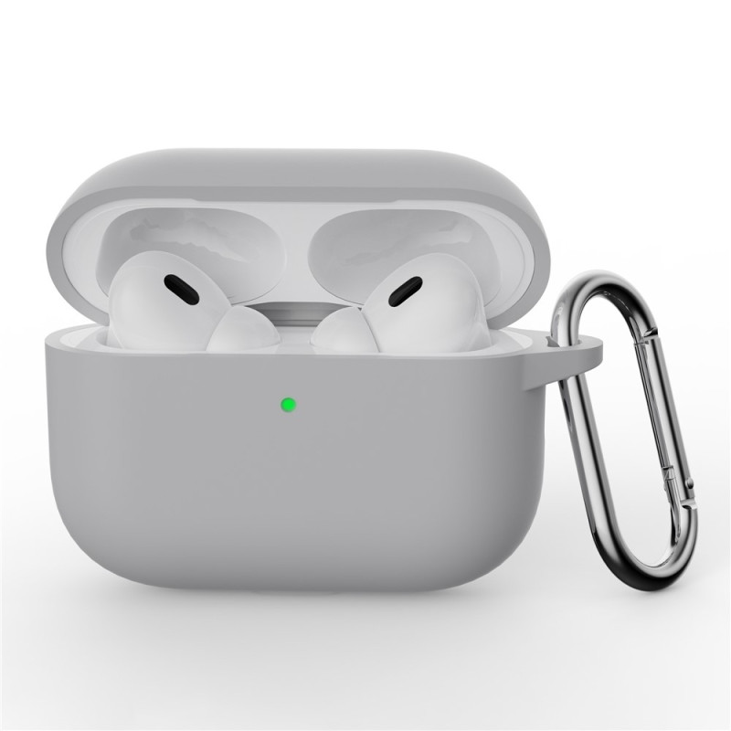 AirPods Pro 3 -kuulokkeille tarkoitettu silikonikuori, integroitu Bluetooth-kuulokkeiden suojus koukulla - Vaalean harmaa