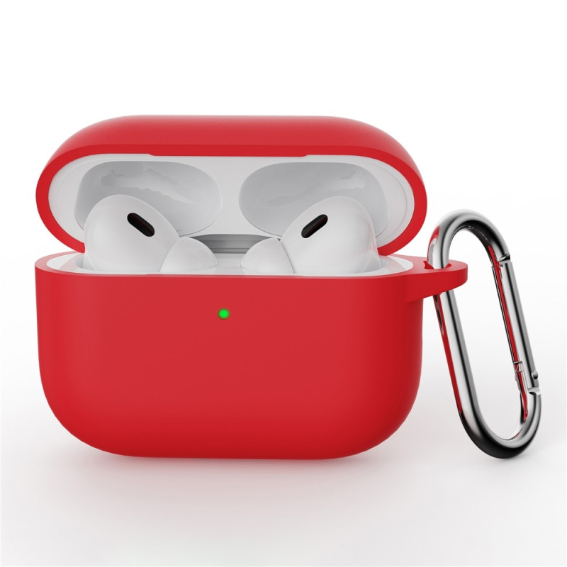 AirPods Pro 3 -kuulokkeille tarkoitettu silikonikuori, integroitu Bluetooth-kuulokkeiden suojus koukulla - Punainen
