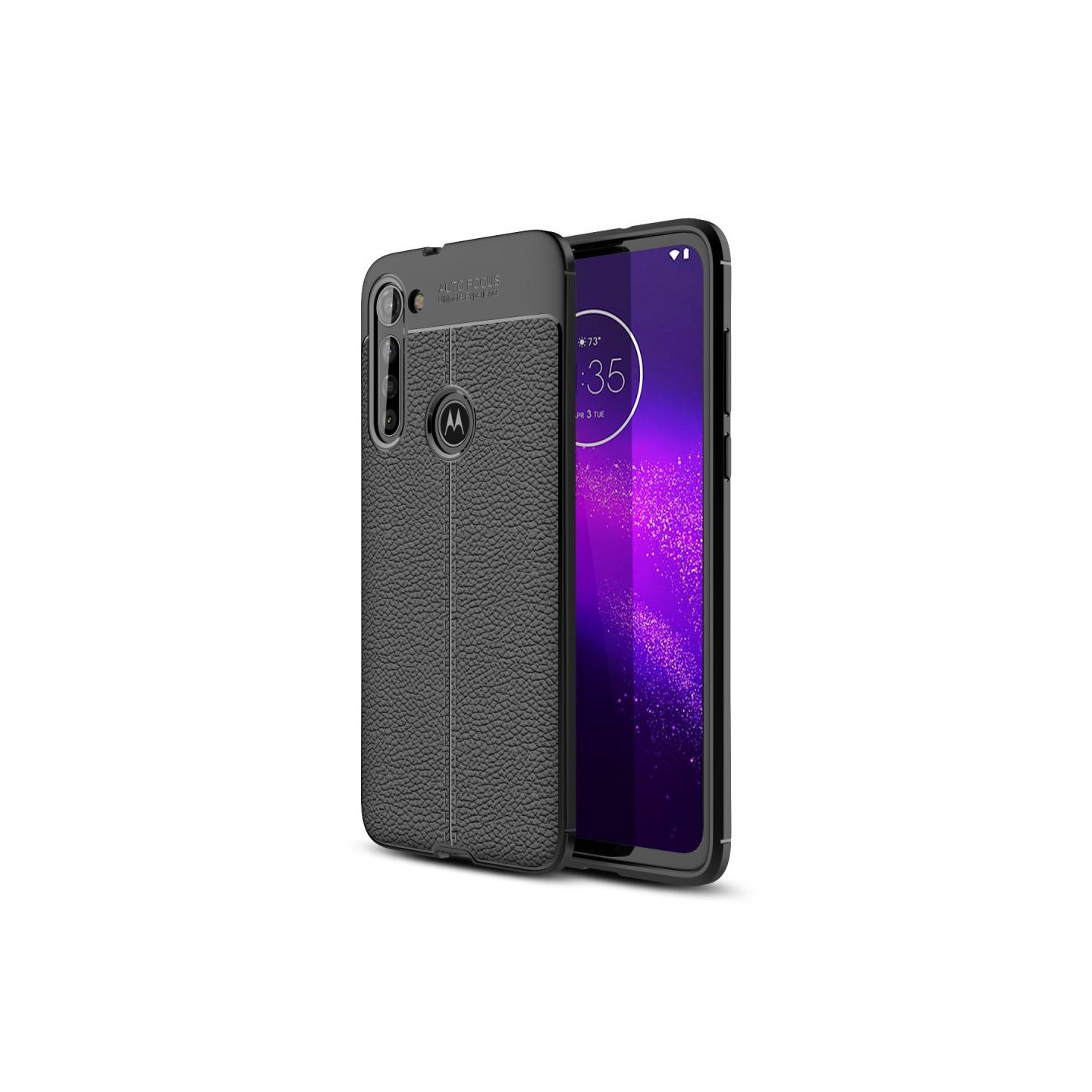 Litchi Texture Soft TPU Suojakuori - Motorola Moto G8 Power - Musta