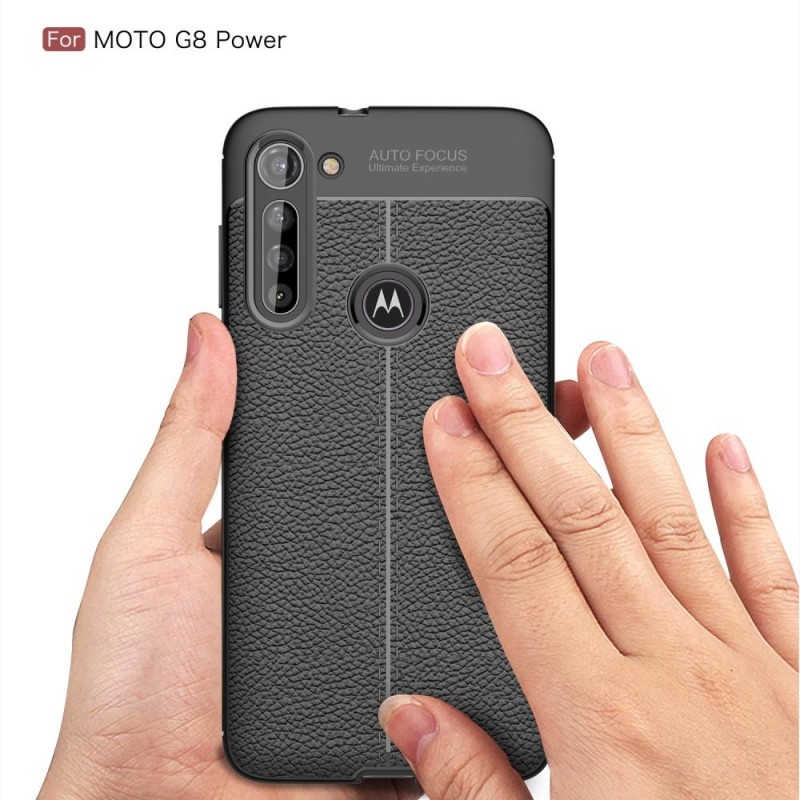 Litchi Texture Soft TPU Suojakuori - Motorola Moto G8 Power - Musta