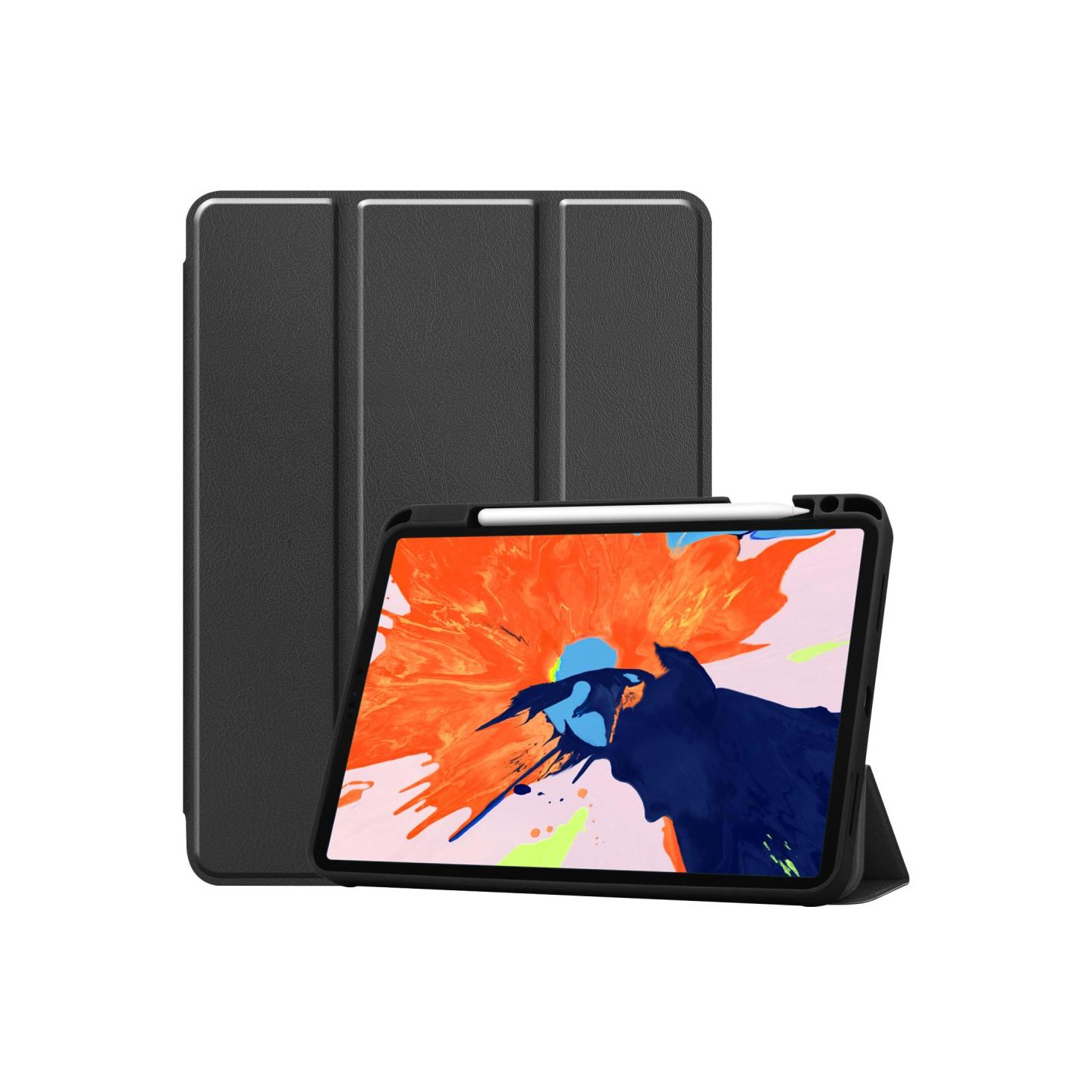 For iPad 12.9" 2020/2018 Tri - fold Stand Smart Tablet Case Cover - Black