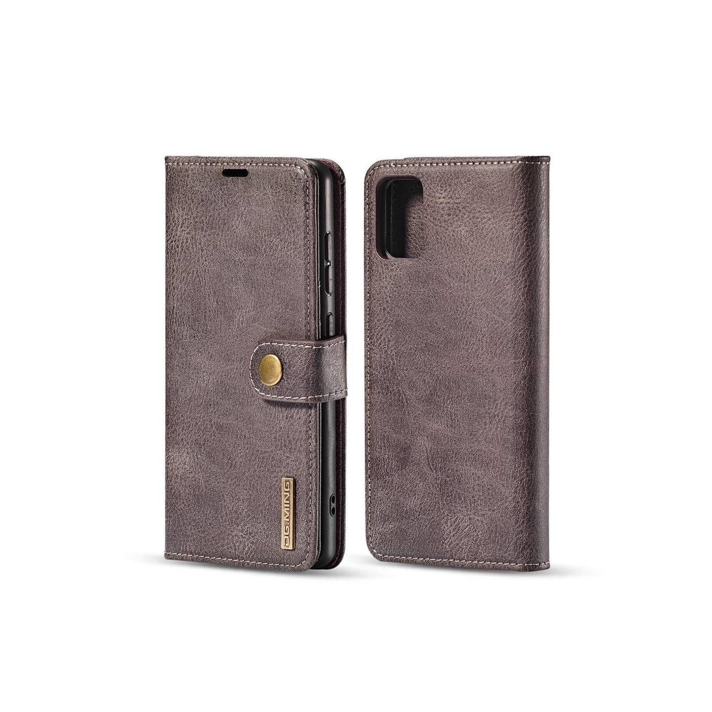 DG.MING Split Leather Wallet Case for Samsung Galaxy A71 - Grå