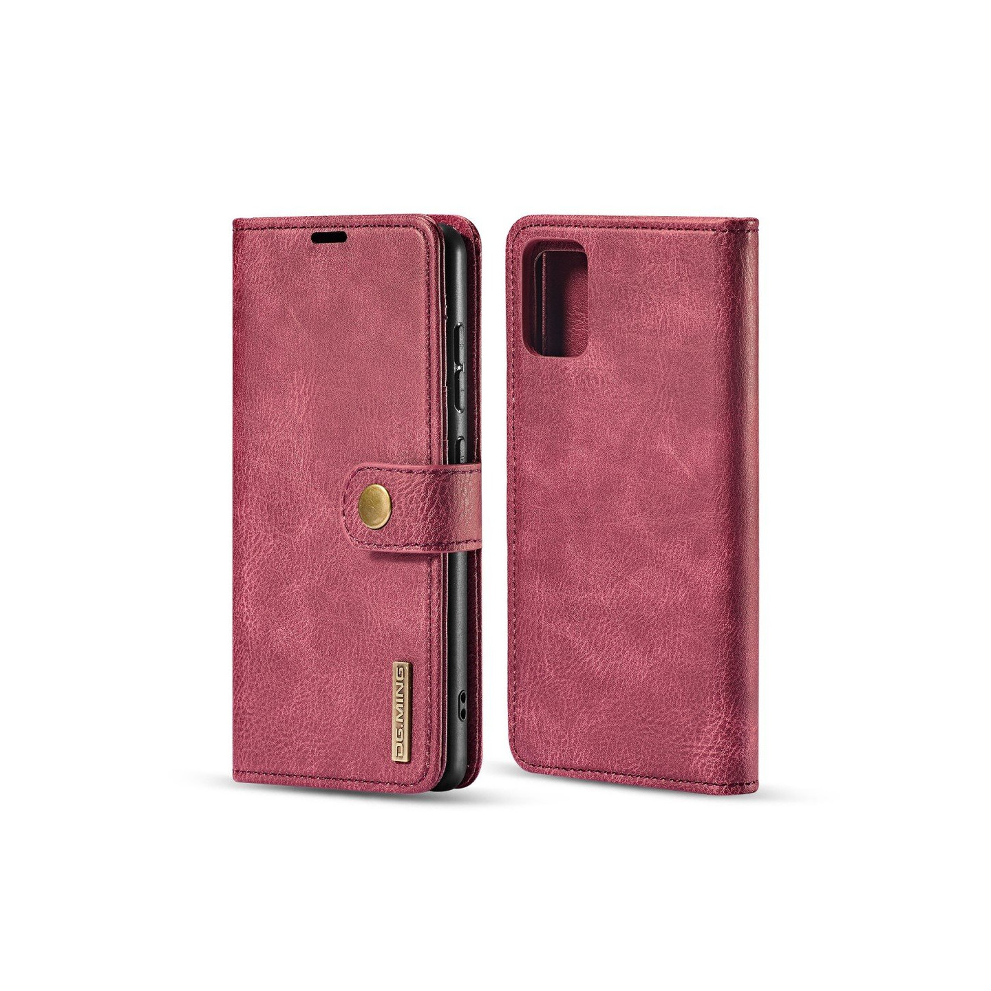 DG.MING Split Leather Wallet Case for Samsung Galaxy A71 - Red