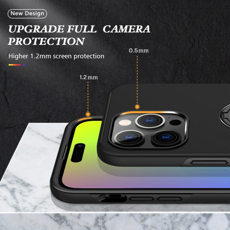 For iPhone 15 Pro Finger Ring Kickstand Hybrid Case - Black