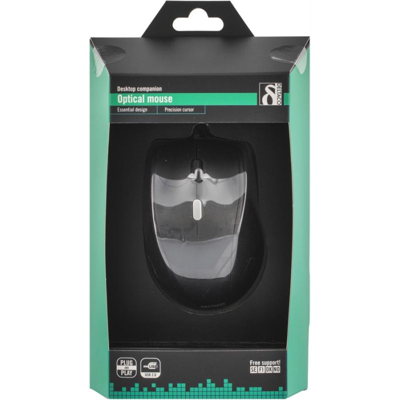 DELTACO optisk mus, 4 knappar with scroll, ergonomisk form