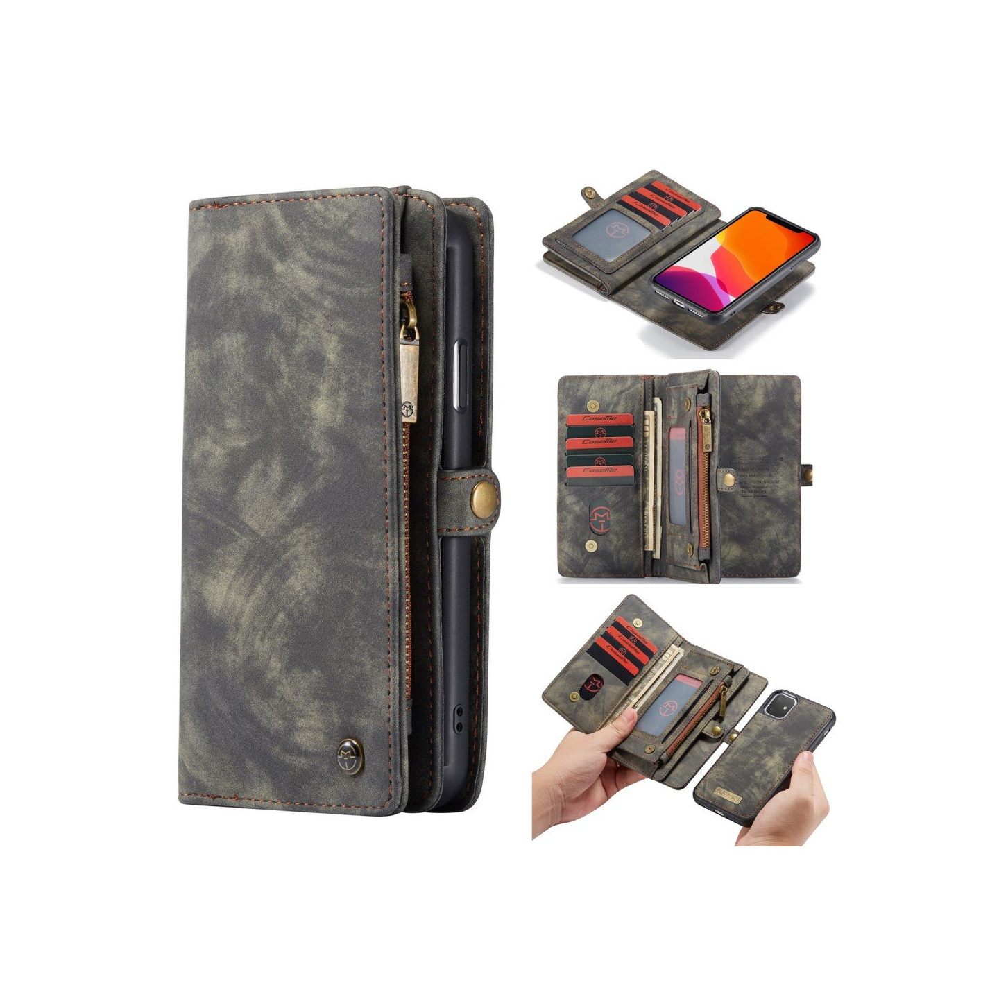 CASEME iPhone 11 Retro Split Lommebok - cover I Lær - Grå