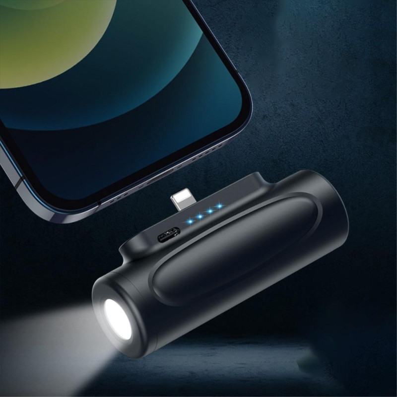 5000mAh bærbar telefonlader USB - C Powerbank med lommelykt