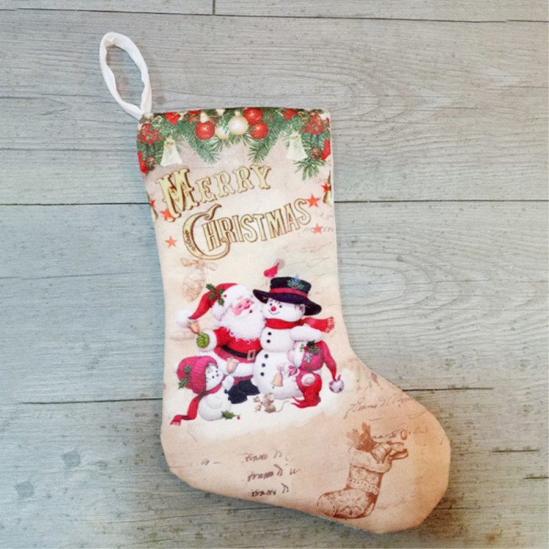 Sock Gift Bag Christmas Tree Ornaments - Snowman and Santa Claus