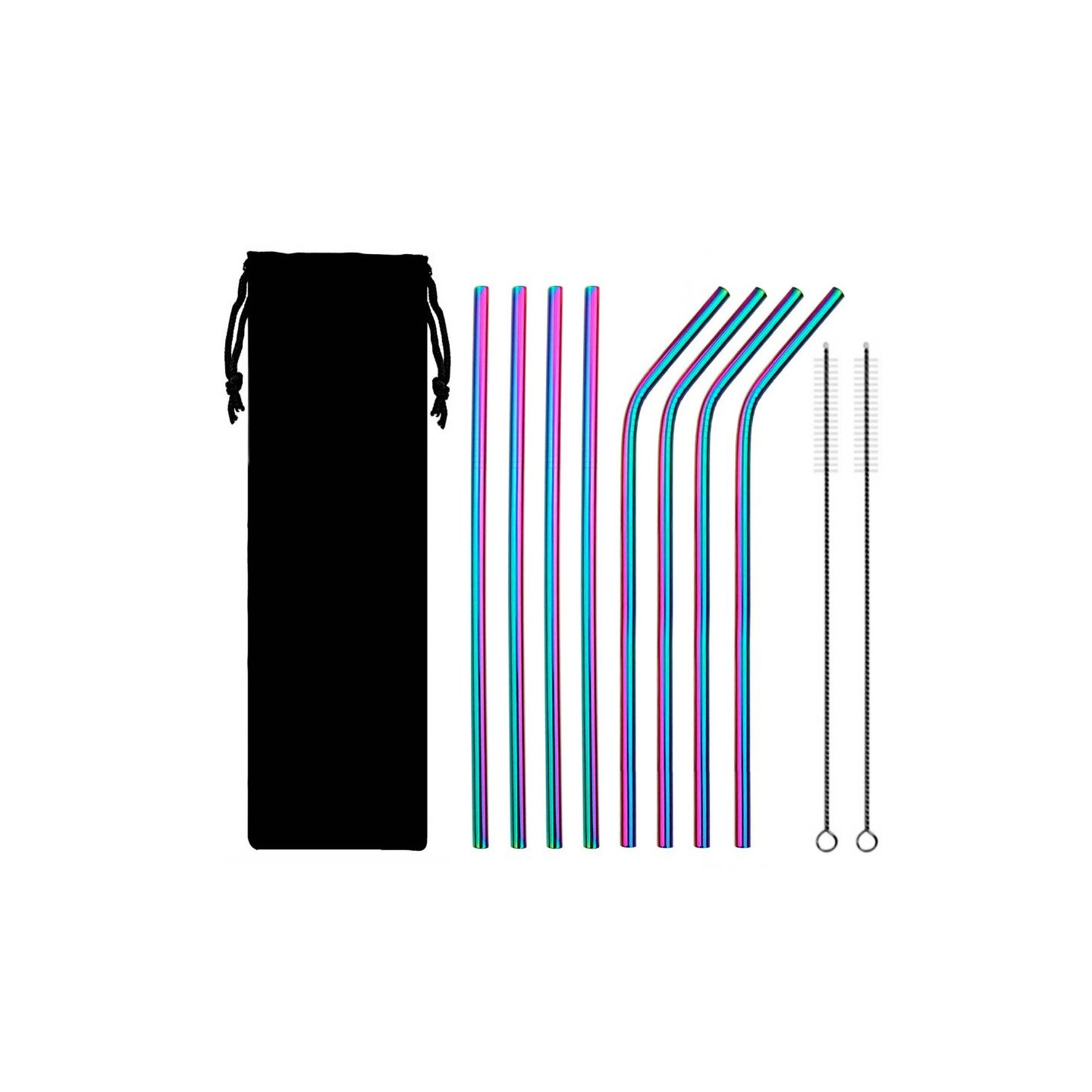 8Pcs Stainless Steel Metal Straws 8.5'' Reusable Drinking Straws+2 Pcs Brushes - Multicoloured