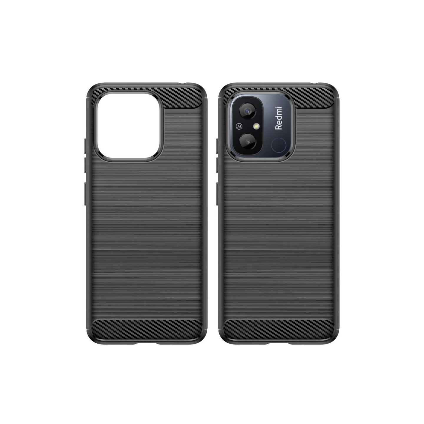 Til Xiaomi Redmi 12C karbonfiber tekstur cover bakcover - svart