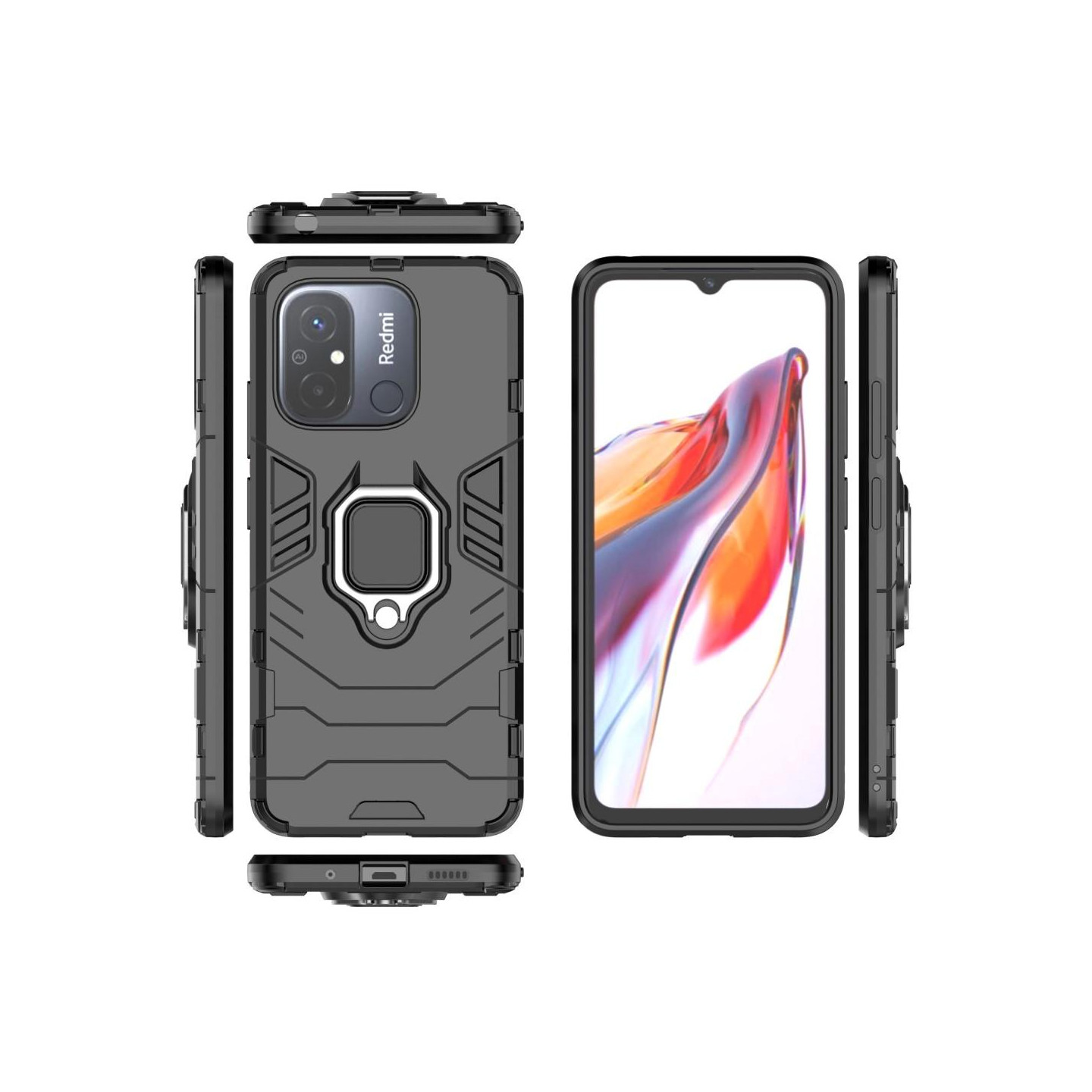 For Xiaomi Redmi 12C Shockproof Kickstand Phone Case Car Mount Metal Sheet