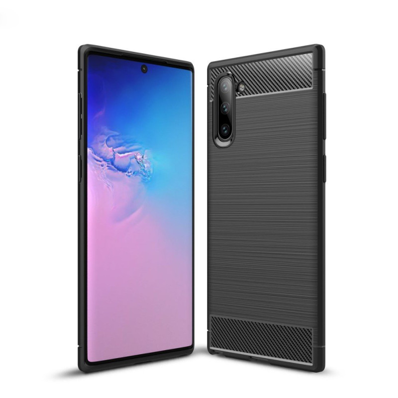 Samsung Galaxy Note 10 Carbon Fiber Texture Brushed TPU Suojakuori - Musta