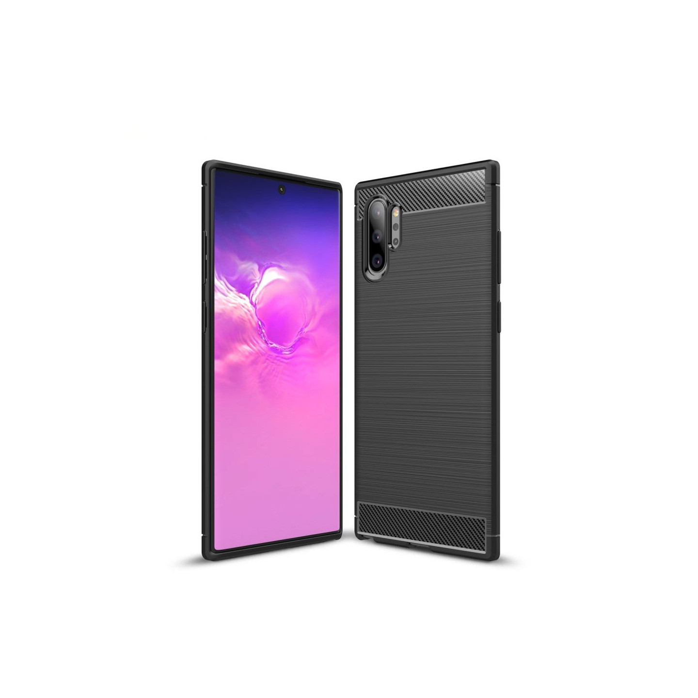 Samsung Galaxy Note 10 Plus Carbon Fiber Texture Brushed TPU Case - Black