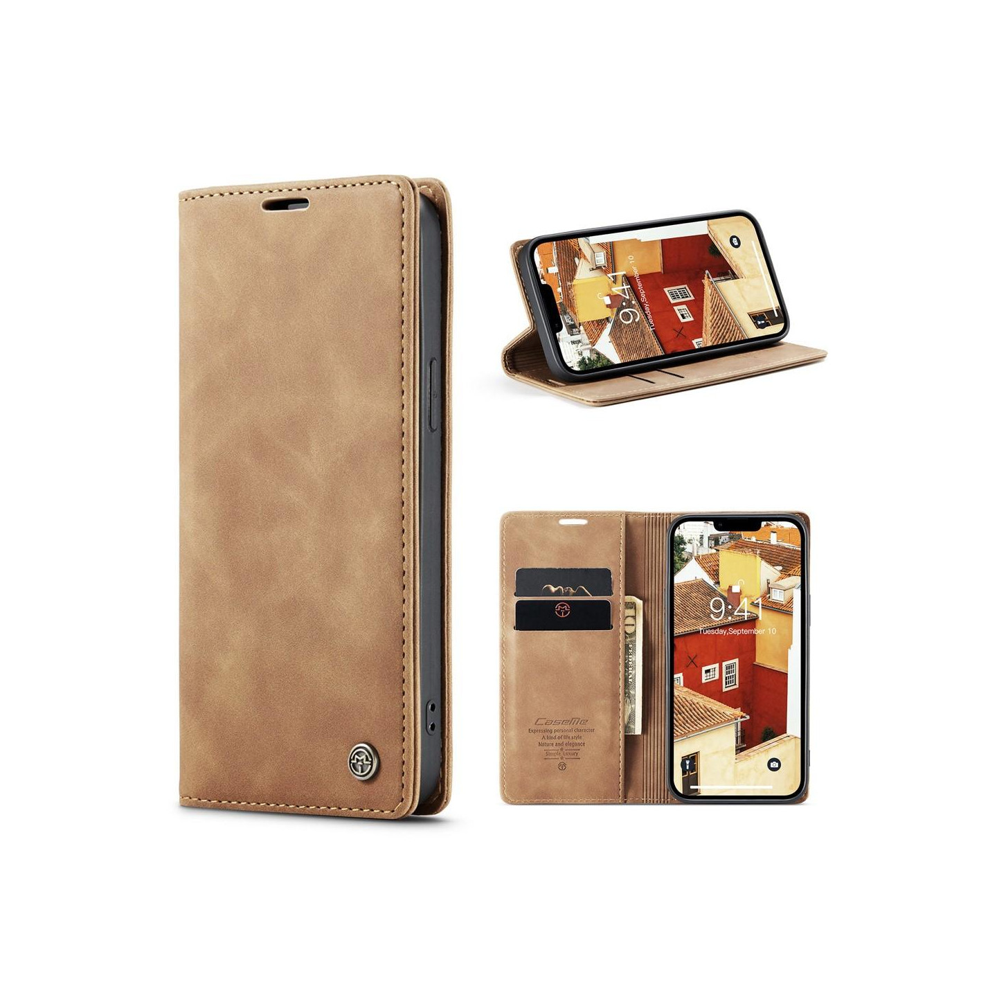 CASEME Retro tegnebog taske til iPhone 15 - Brun