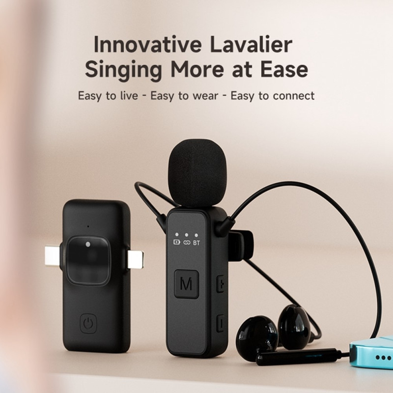 Wireless Lavalier Microphone with Receiver Live Streaming Singing Vlogging Interview
