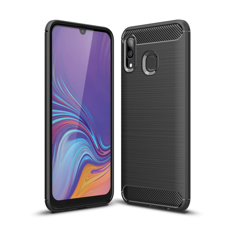 Samsung Galaxy A10 Carbon Fiber Texture Brushed TPU Suojakuori - Musta