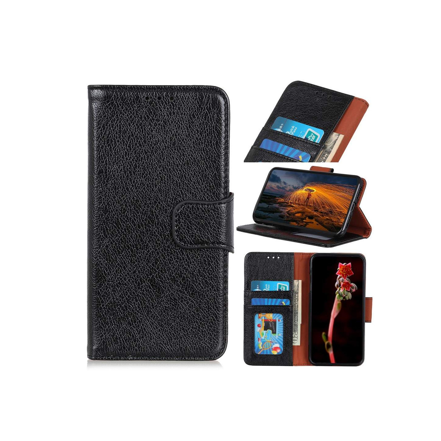 Nappa Texture Wallet Stand Case for Samsung Galaxy A10 - Black