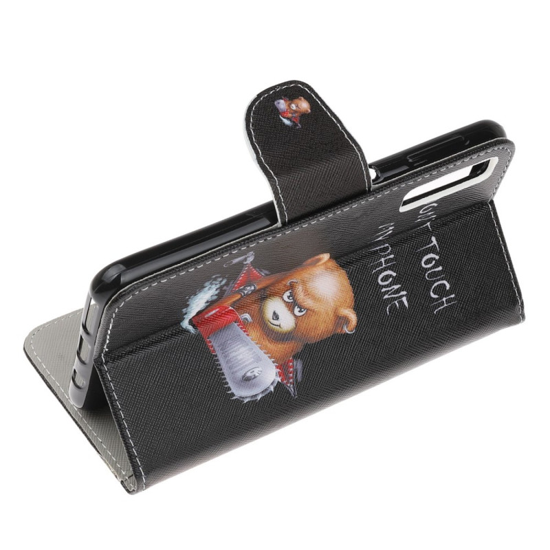 Pattern Lompakkokotelo Samsung Galaxy A70 - Ruskea Bear and Warning Words