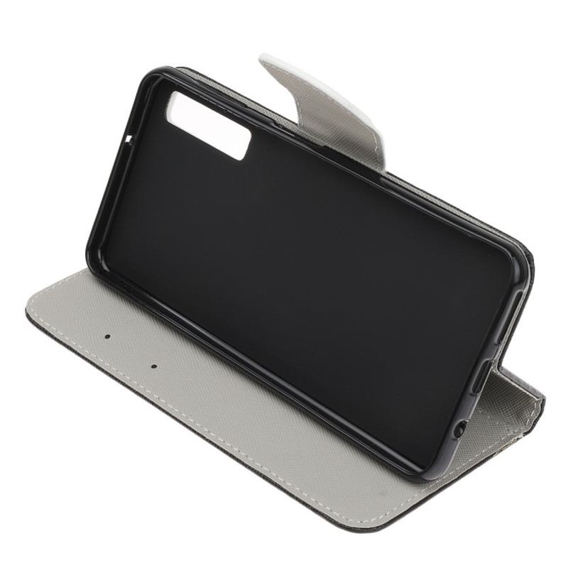 Pattern Wallet Case Samsung Galaxy A70 - Brown Bear and Warning Words