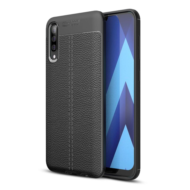 Samsung Galaxy A70 Litchi Skin Soft TPU Phone Cover Case - Black