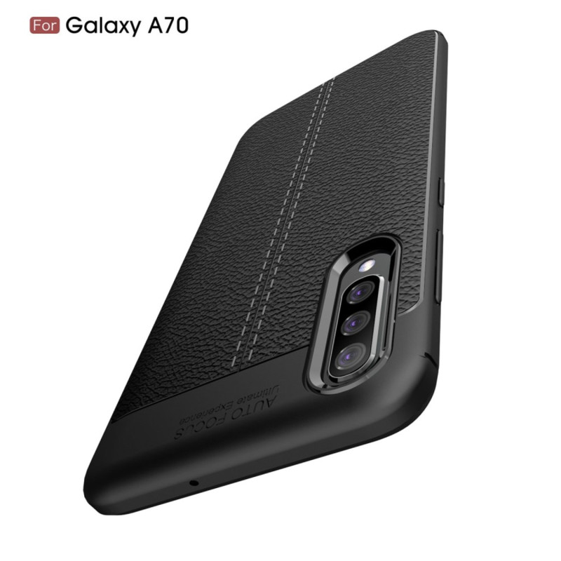 Samsung Galaxy A70 Litchi Skin Soft TPU Phone Kansi Suojakuori - Musta