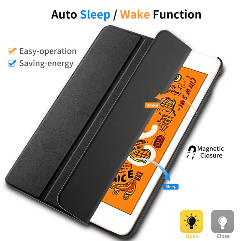 Kolminkertainen teline nahkainen älykotelo iPad minille (2019) 7.9 tuumaa - musta