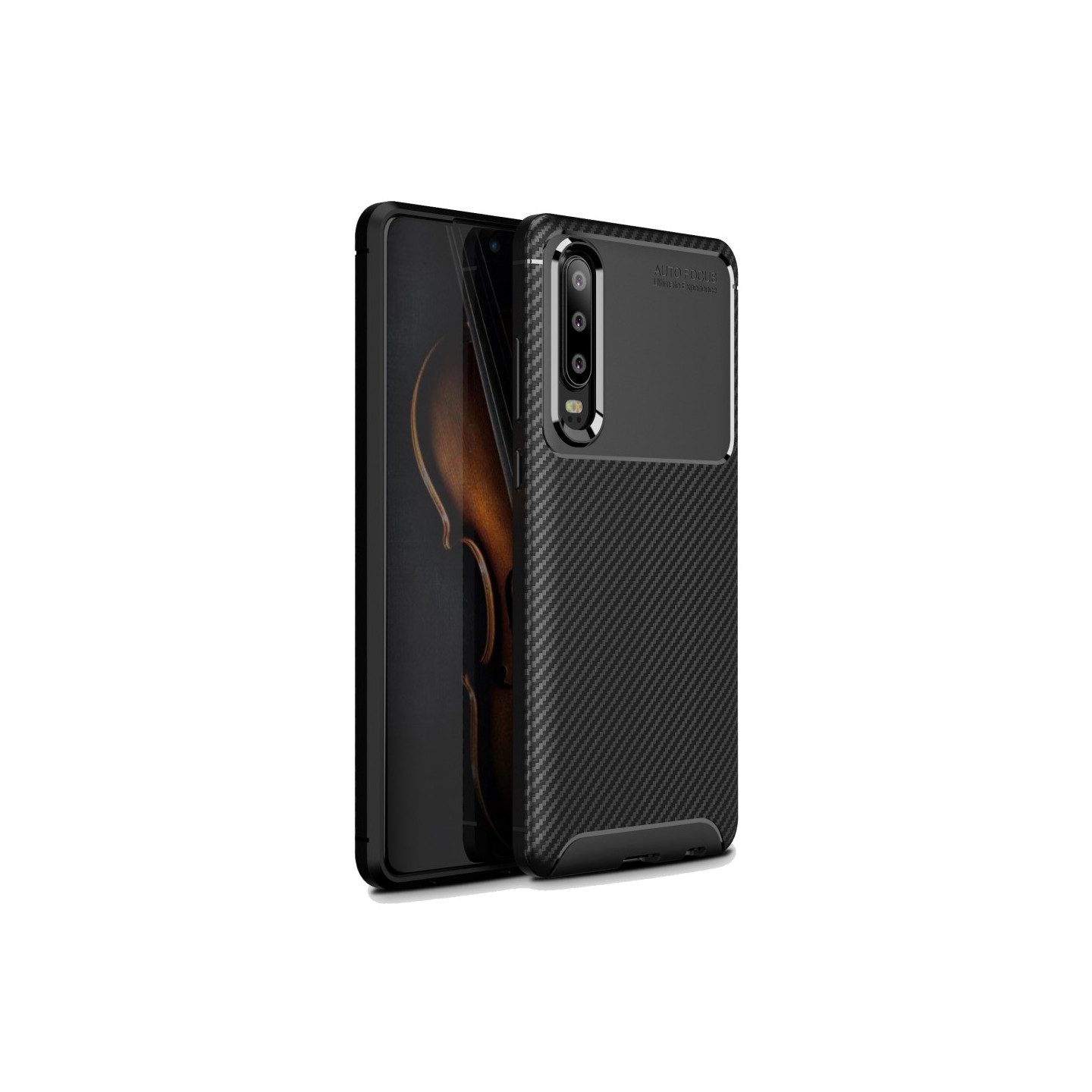 Huawei P30 Karbonfiber Teksturdeksel - Svart