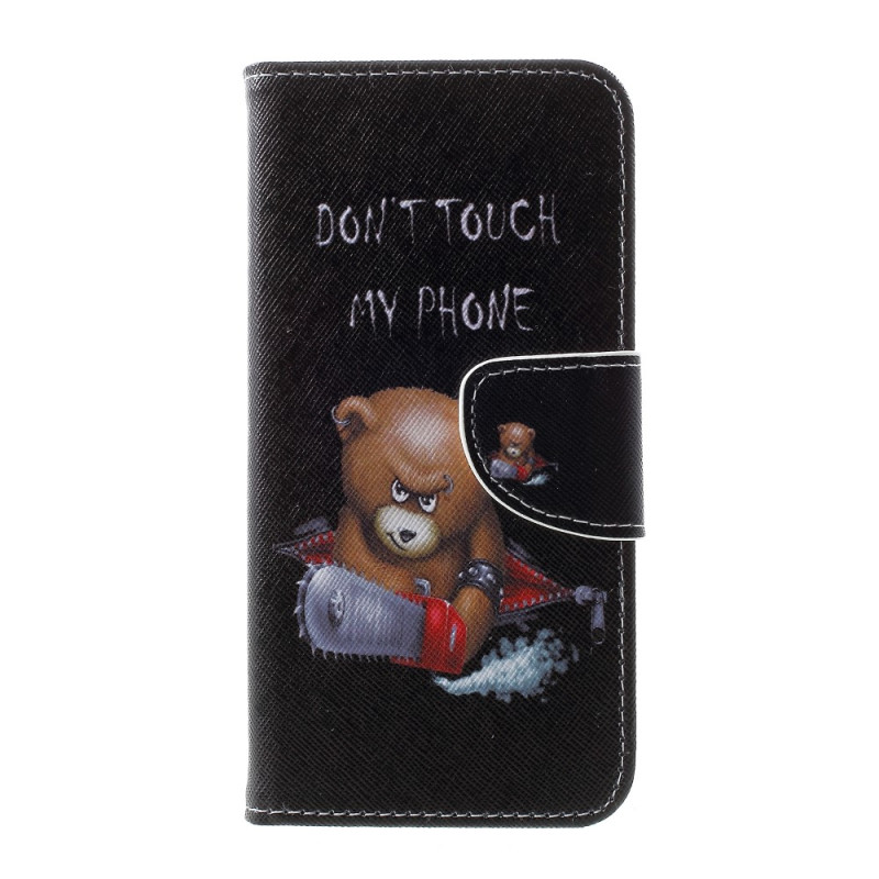Cross Texture Patterned Wallet Case Samsung Galaxy S10 - Angry Bear and Warning Words