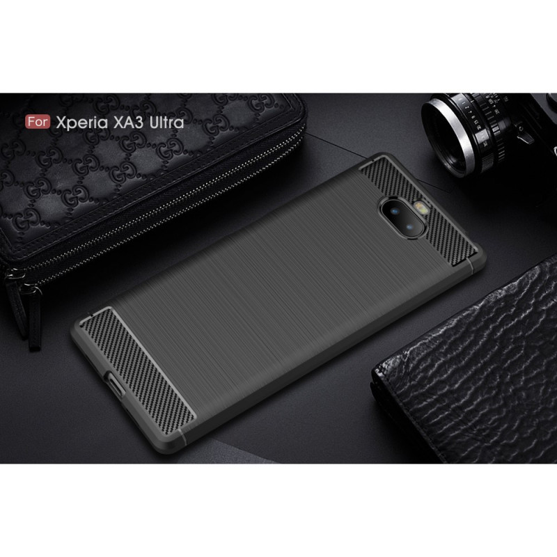 Carbon Fiber Texture Brushed TPU Suojakuori Kansi - Sony Xperia 10 Plus - Musta