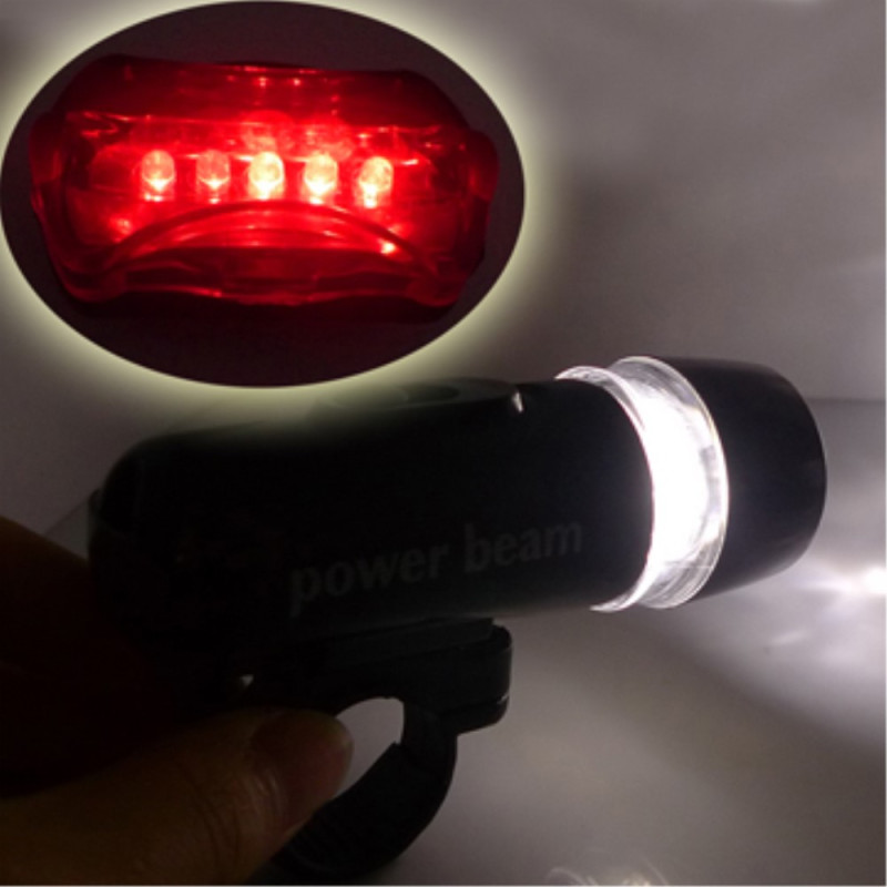 5 - LED Bicycle Headlight with Rear Warning Light Lamp
