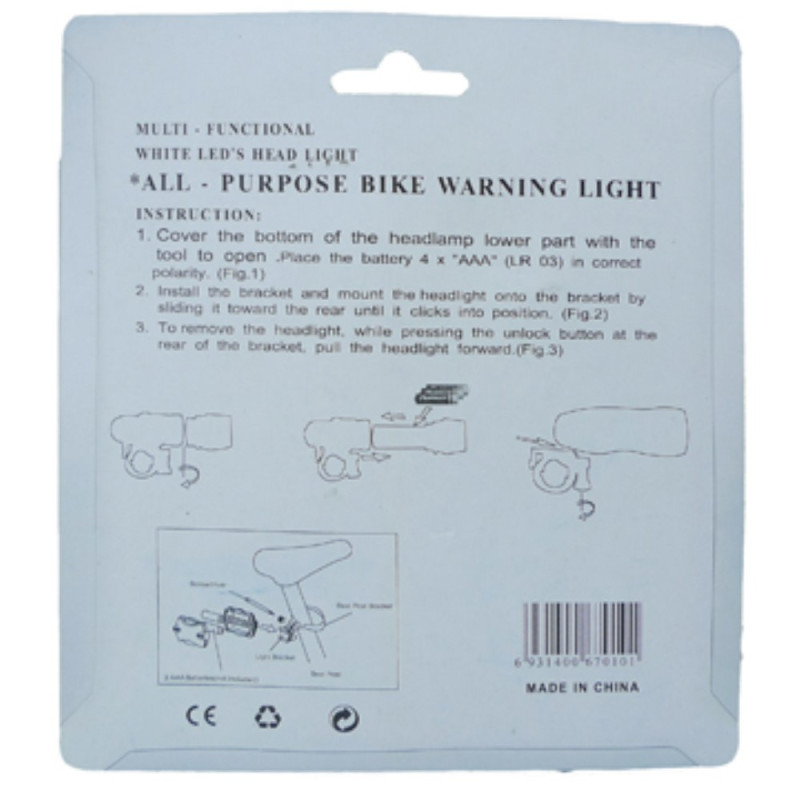 5 - LED Bicycle Headlight with Rear Warning Light Lamp