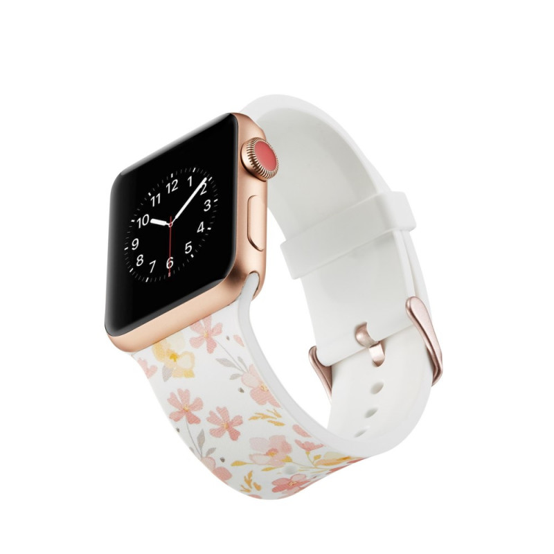 Silikon klokkerem til Apple Watch 4 44mm, 3/2/1 42mm - Blomster