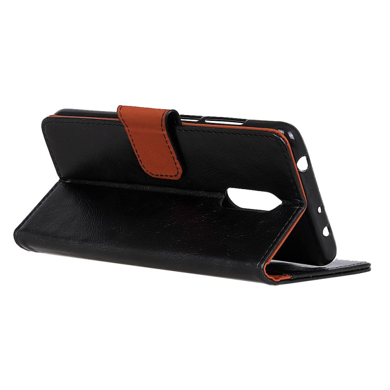 Kuvioitu halkaistu nahkainen matkapuhelimen kotelo Nokia 6.1 Plus - Musta