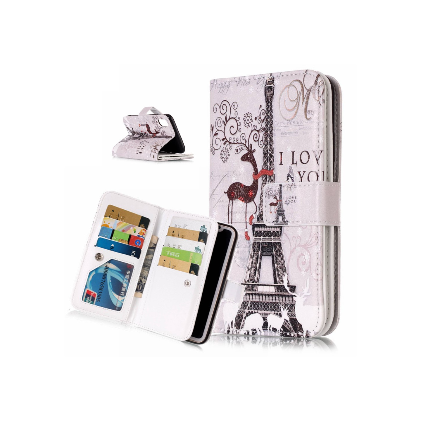 Wallet Case with 9 Card Slots for iPhone XS Max - Eiffel Tower