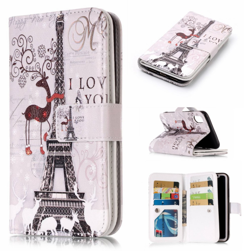 Wallet Case with 9 Card Slots for iPhone XS Max - Eiffel Tower