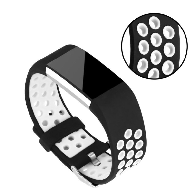 Bi - color Multihole Soft Silicone Sport Watch Band Strap for Fitbit Charge 2