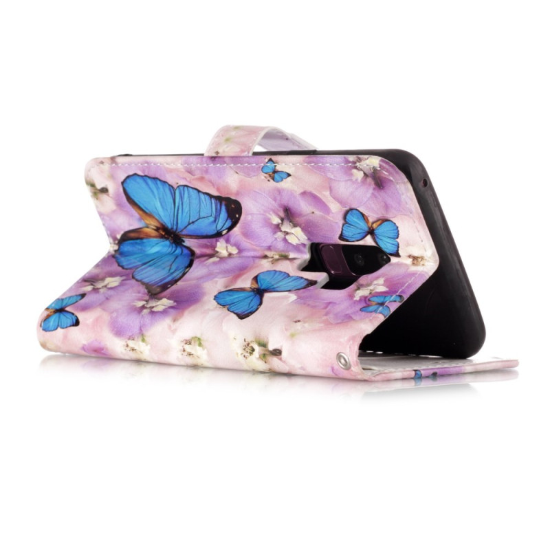 Samsung Galaxy S9 Plus Wallet Case - Blue Butterfly and Flower