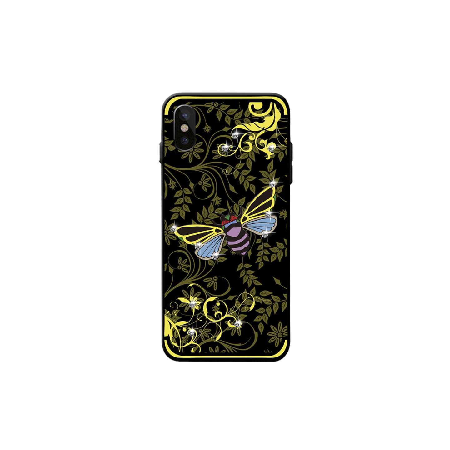 NXE Insect Pattern Rhinestone Decor TPU Cover for iPhone X / XS - Yellow Bee