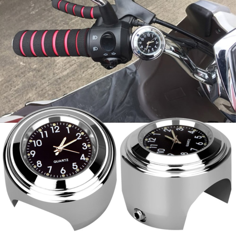 Motorcycle Bicycle Handlebar Clock Waterproof CNC Cutting Clock - Silver Color