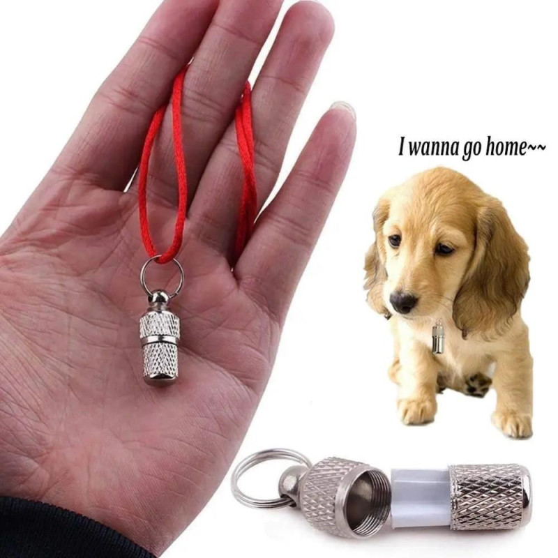 Dog Cat Anti - lost Address Storage Tube Pet Tags Necklace Pendant