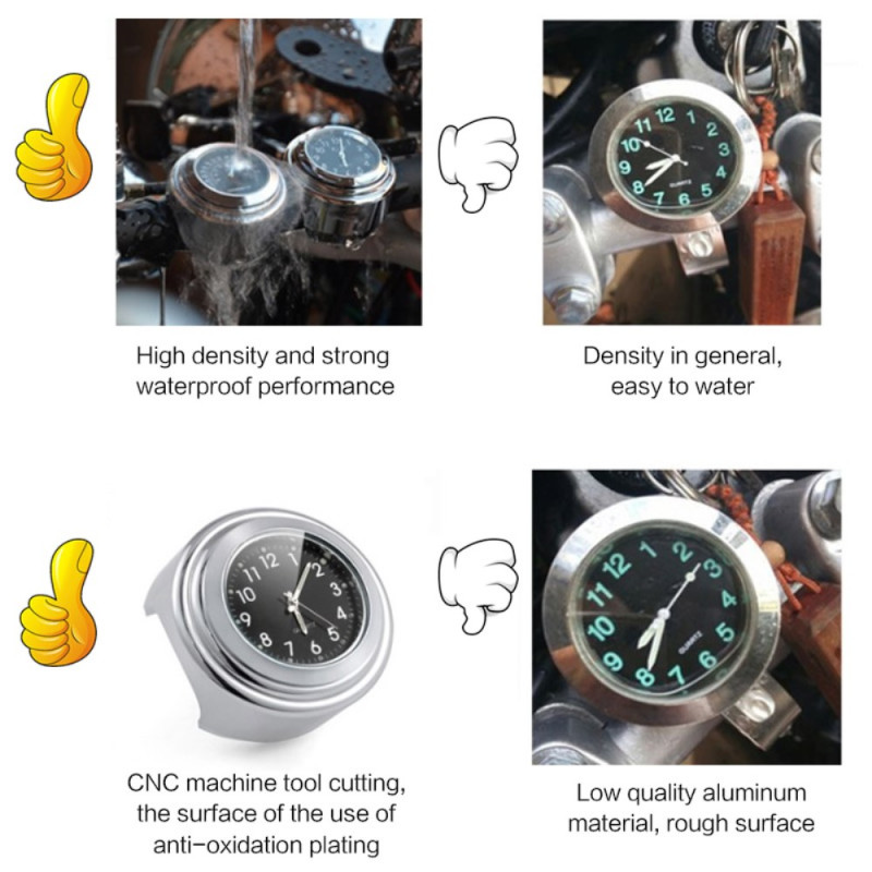 Motorcycle Bicycle Handlebar Clock Waterproof CNC Cutting Clock - Silver Color
