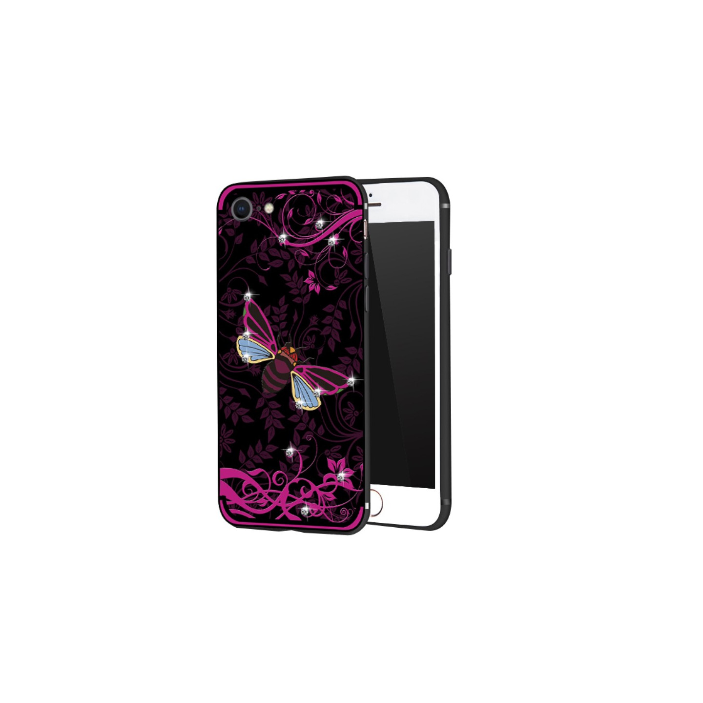 NXE Insect Pattern Rhinestone Decor TPU Kansi - iPhone 8 / 7 - Vaaleanpunainen Bee