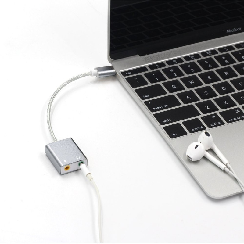 Eksternt lydkort USB - C til 3,5 mm inn og ut