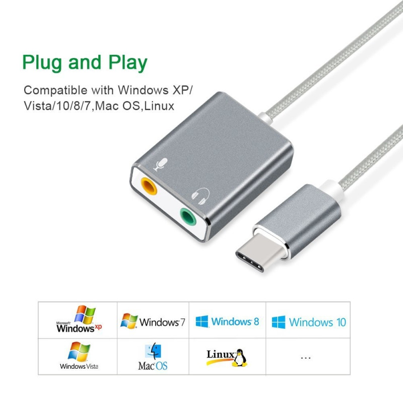 Eksternt lydkort USB - C til 3,5 mm inn og ut