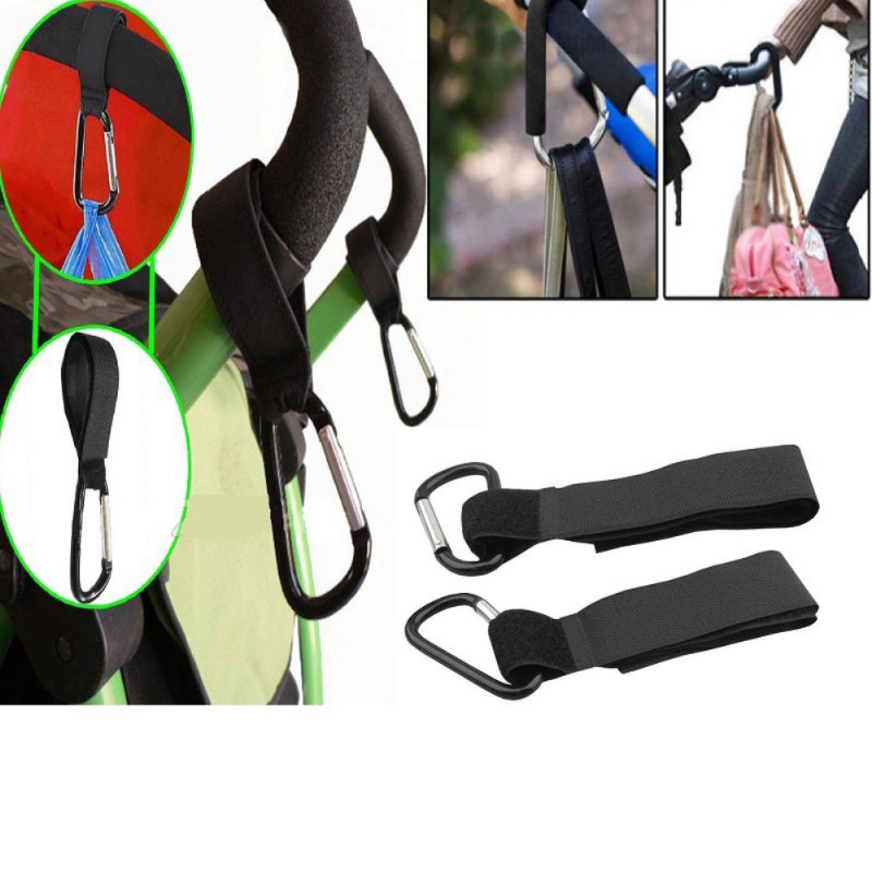 2 PCS Firm Velcro + Aluminium Alloy Stroller Hook for Pram Baby Carriage