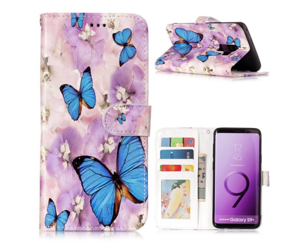 Samsung Galaxy S9 Plus Plånboksfodral - Blue Butterfly and Flower