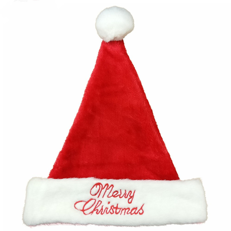 Embroidery Warm Plush Christmas Hat Santa Costume Xmas Party Gifts Decor - Red