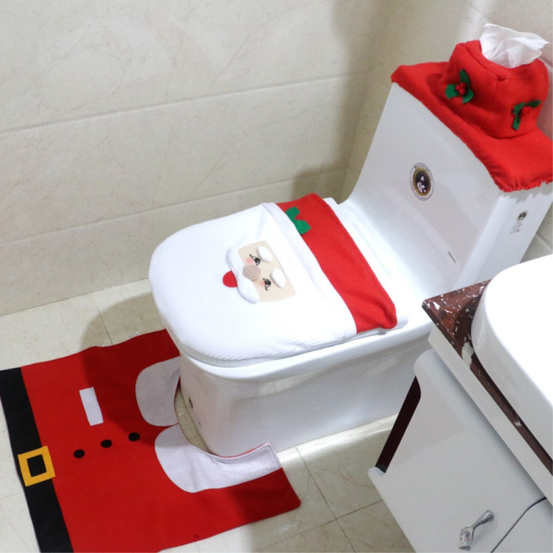 Toilet Seat Cover and Rug Bathroom Set Christmas Decoration