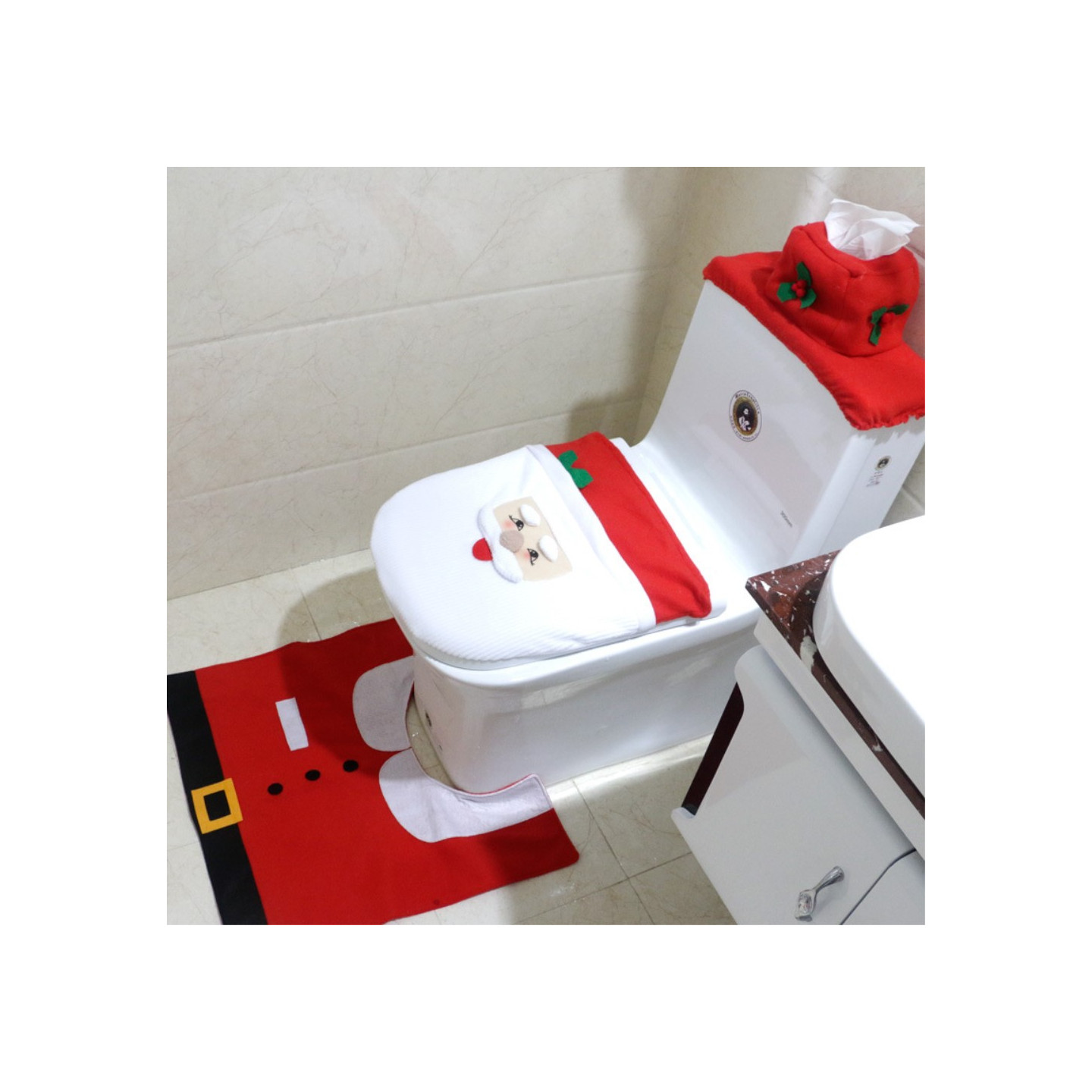 Toilet Seat Cover and Rug Bathroom Set Christmas Decoration