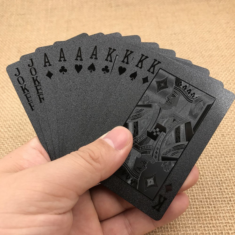 54Pcs Waterproof Plastic Black Geometry Back Poker Playing Cards